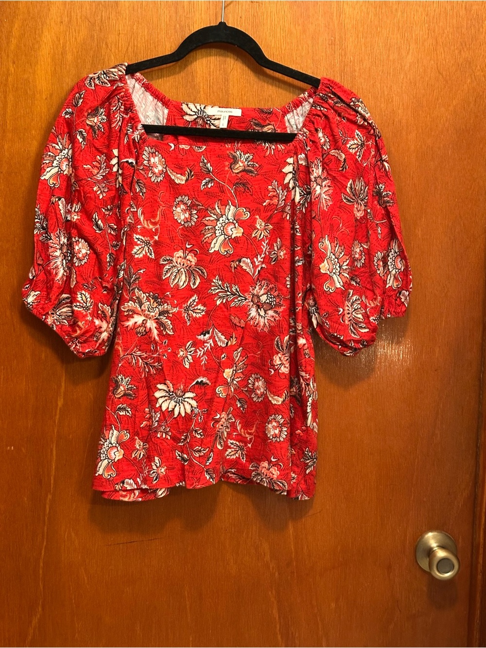 Maurices Red Floral Puff Sleeve Blouse